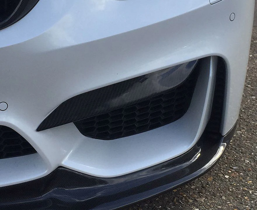 Mstyle carbon front bumper side intake splitter upper fin covers - Image 2