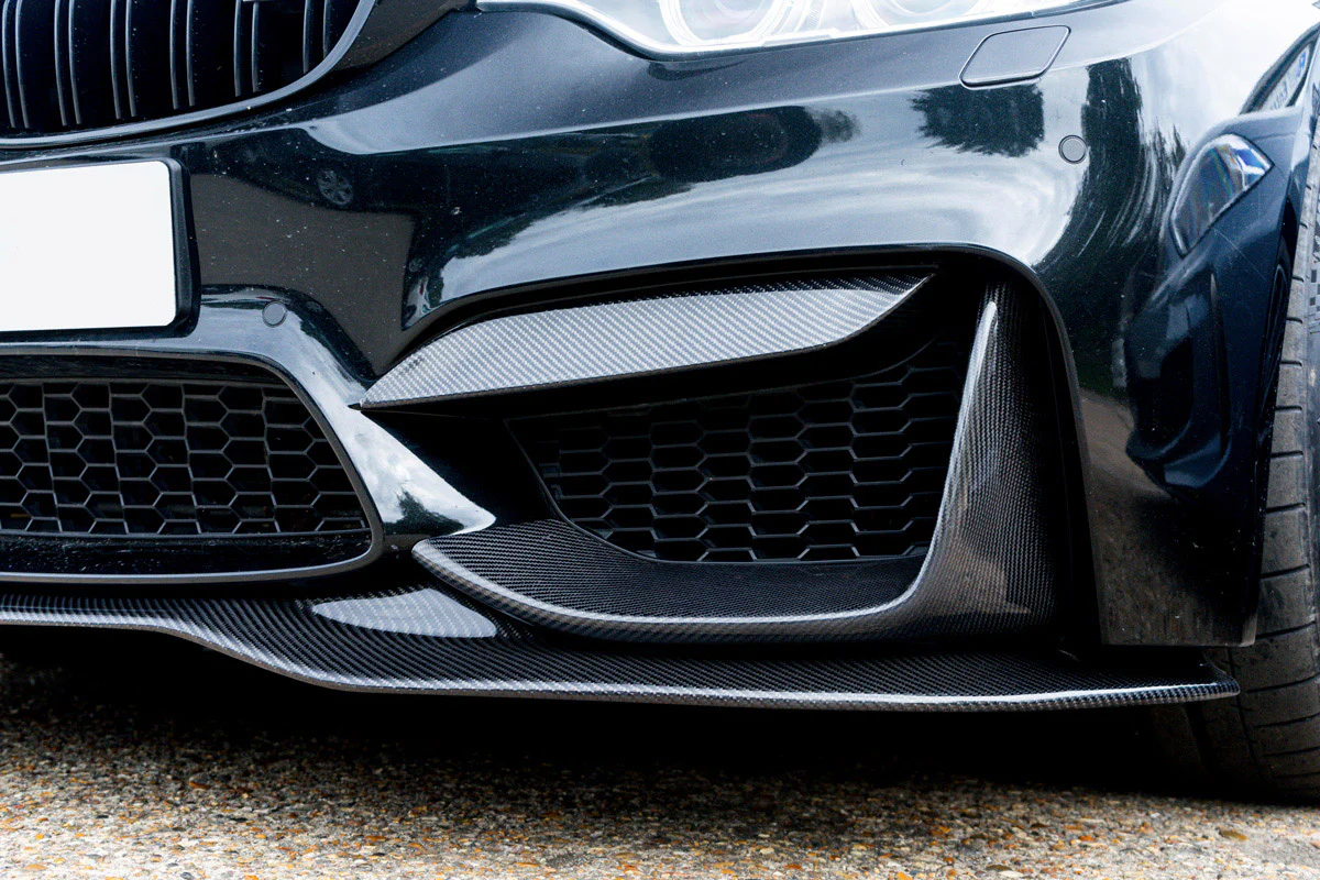 Mstyle carbon front bumper side intake splitter upper fin covers - Image 4